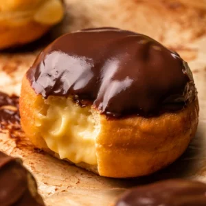 Homemade chocolate filled donut with creamy custard and topped with smooth chocolate glaze available in Lahore.