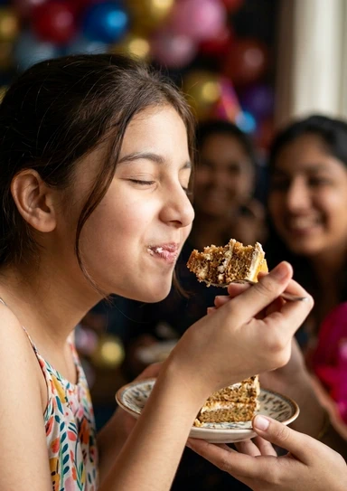 Enjoying fresh premium taste homemade Birthday cake; soft, creamy, full of flavour, prepared by home bakery in Lahore with premium ingredients.